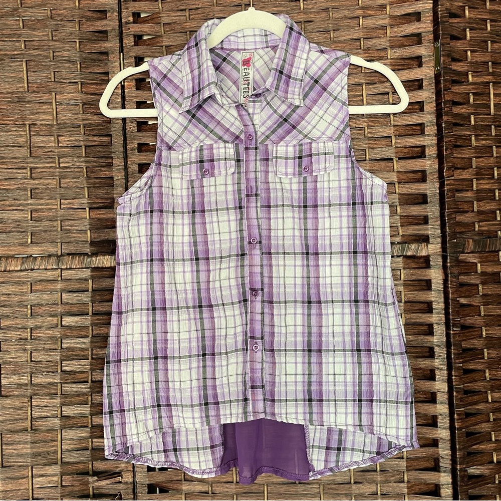 Beautees Plaid Sleeveless Button-down shirt, Girls' Size XL 14/16, Y2K Country.